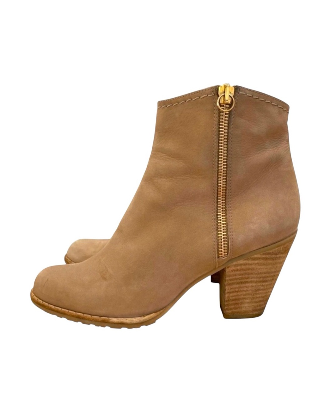 Stuart Weitzman genuine leather ankle boots Chunky heel cowgirl tan beige gold 6
